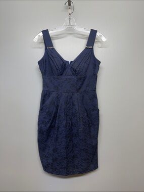 Bisou Bisou Navy Blue Floral Print Dress with Pockets
